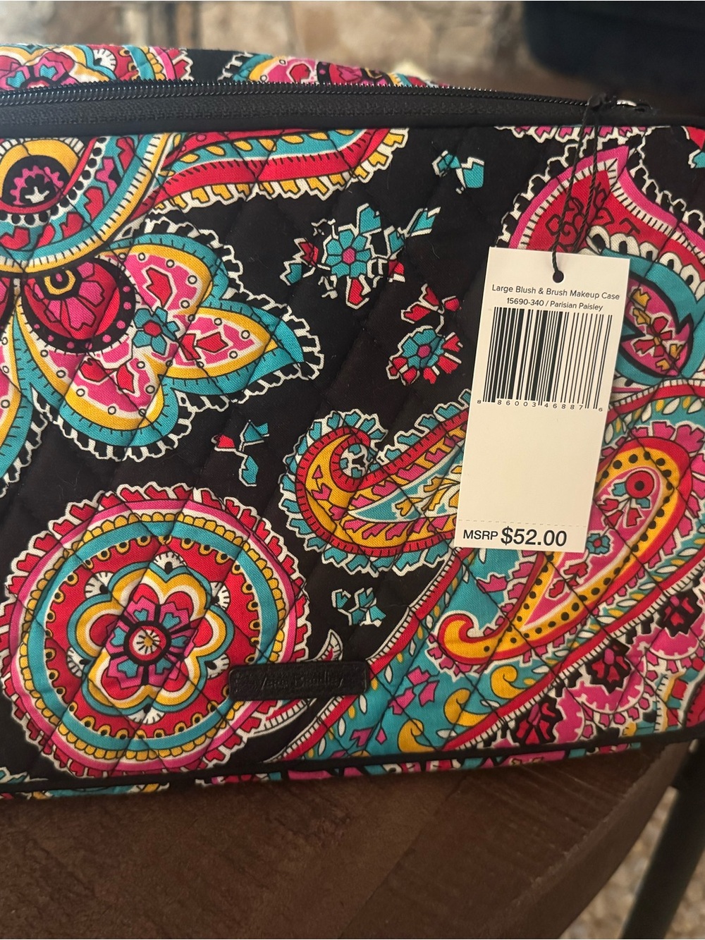 Large Vera Bradley Blush and Brush Parisian Paisley Makeup Case - Black Multi